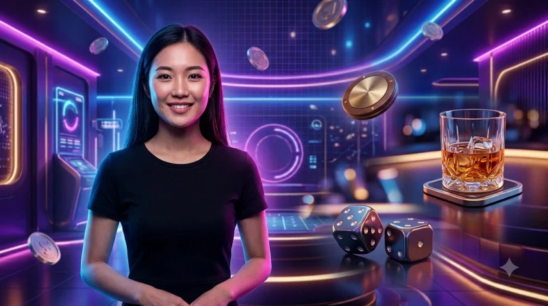 Dealer chuyên nghiệp đang điều khiển trò chơi trong sảnh live casino cao cấp