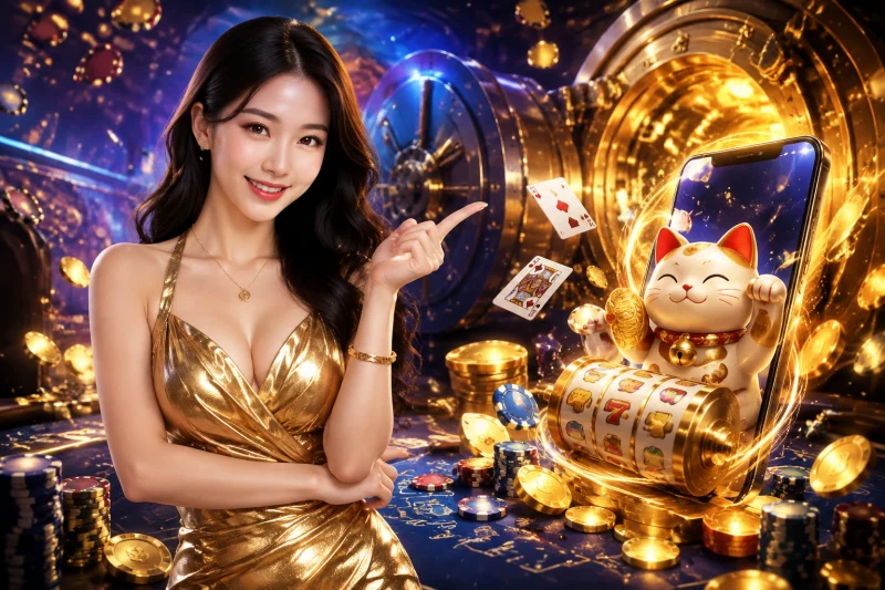 Hình ảnh mèo thần tài Maneki-neko trong bối cảnh Nhật Bản, biểu tượng của game Nổ hũ Lucky