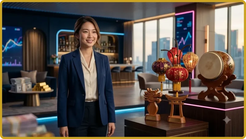 Người chơi đang lựa chọn nền tảng đá gà trực tuyến uy tín trên màn hình holographic